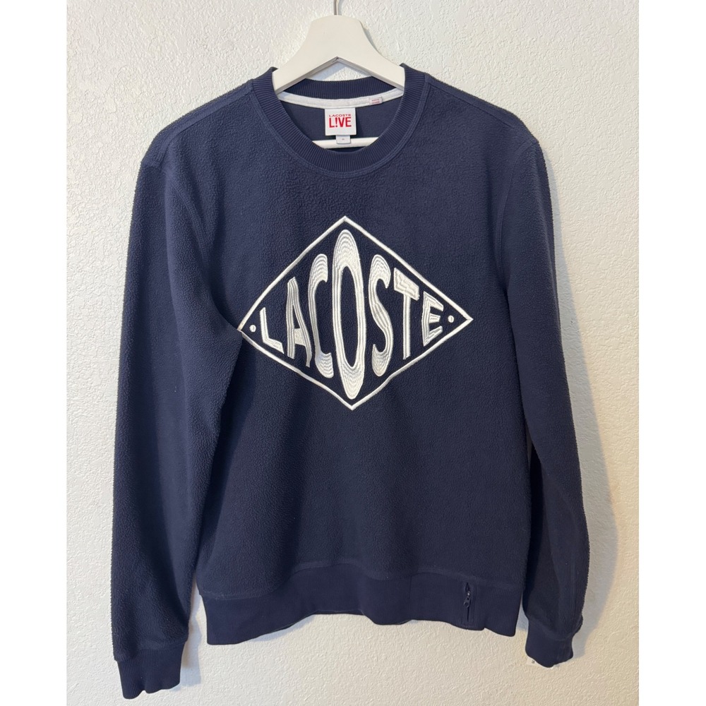 Lacoste LIVE Fleece Sweatshirt Diamond Logo Pullover Navy Blue Mens - Picture 1 of 10